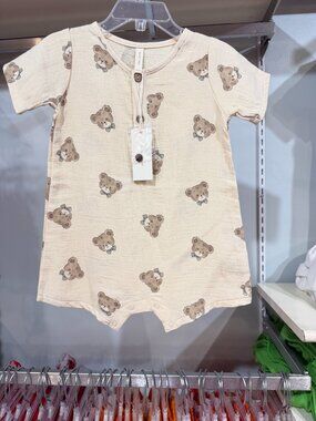 Quincy Mae Short Sleeved Woven Romper ~ Teddy